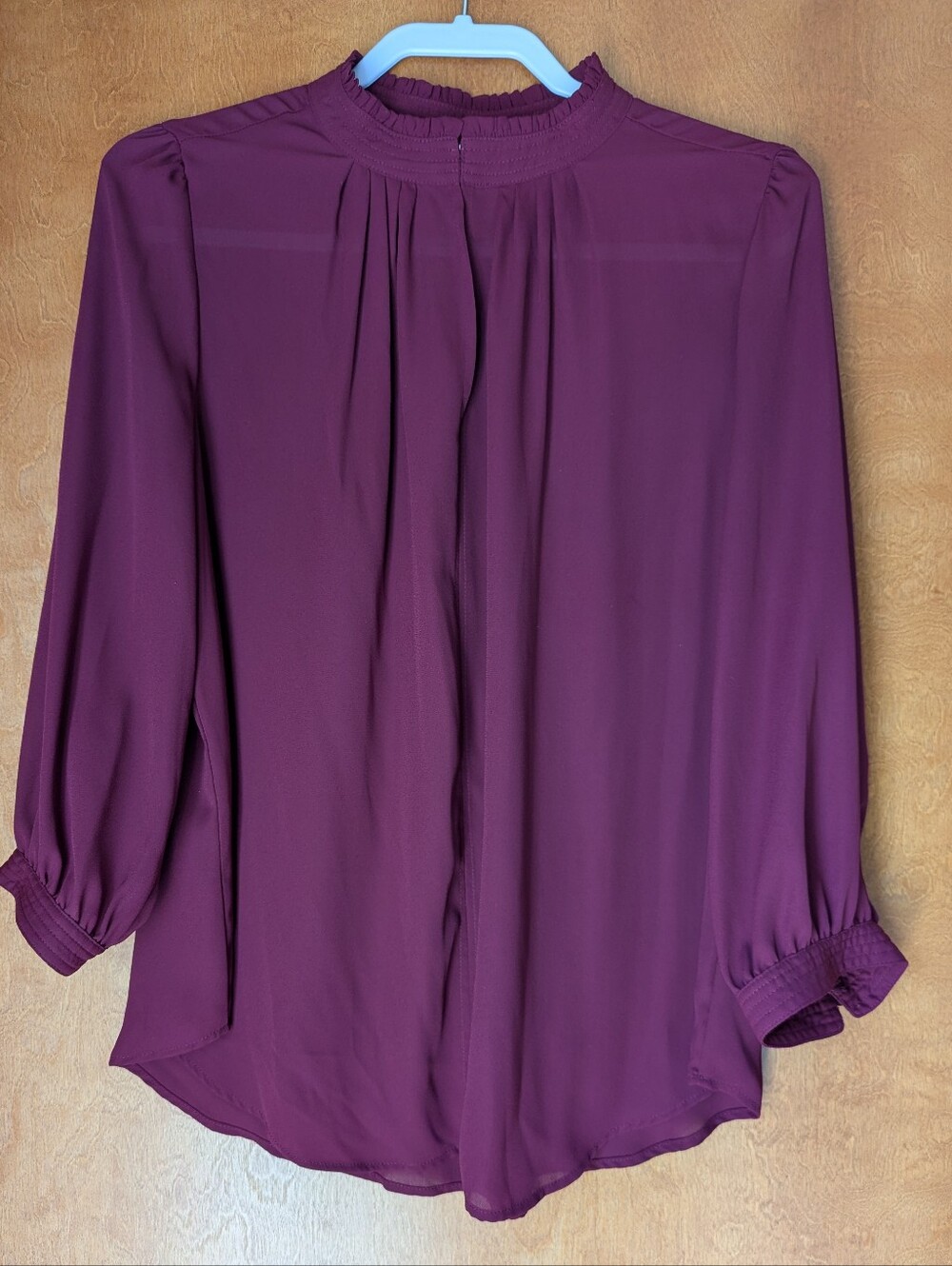Beautiful Worthington Burgandy Ruffled Neck Long Sleeve Blouse